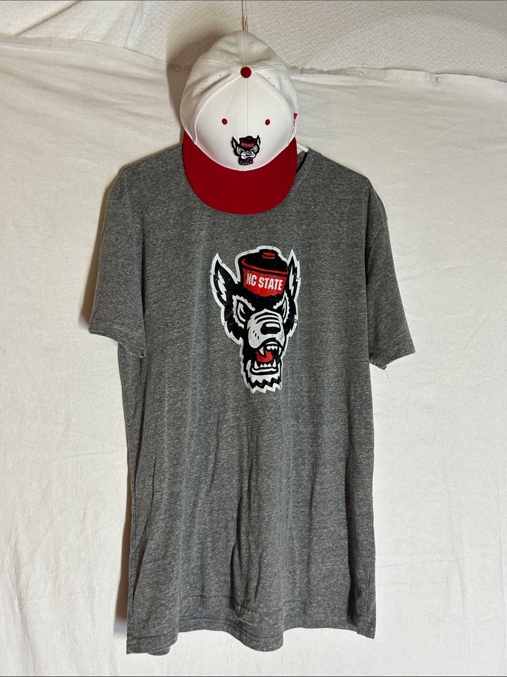 Blue 84 Gray NC State Wolfpack Logo Tee with Red Accent